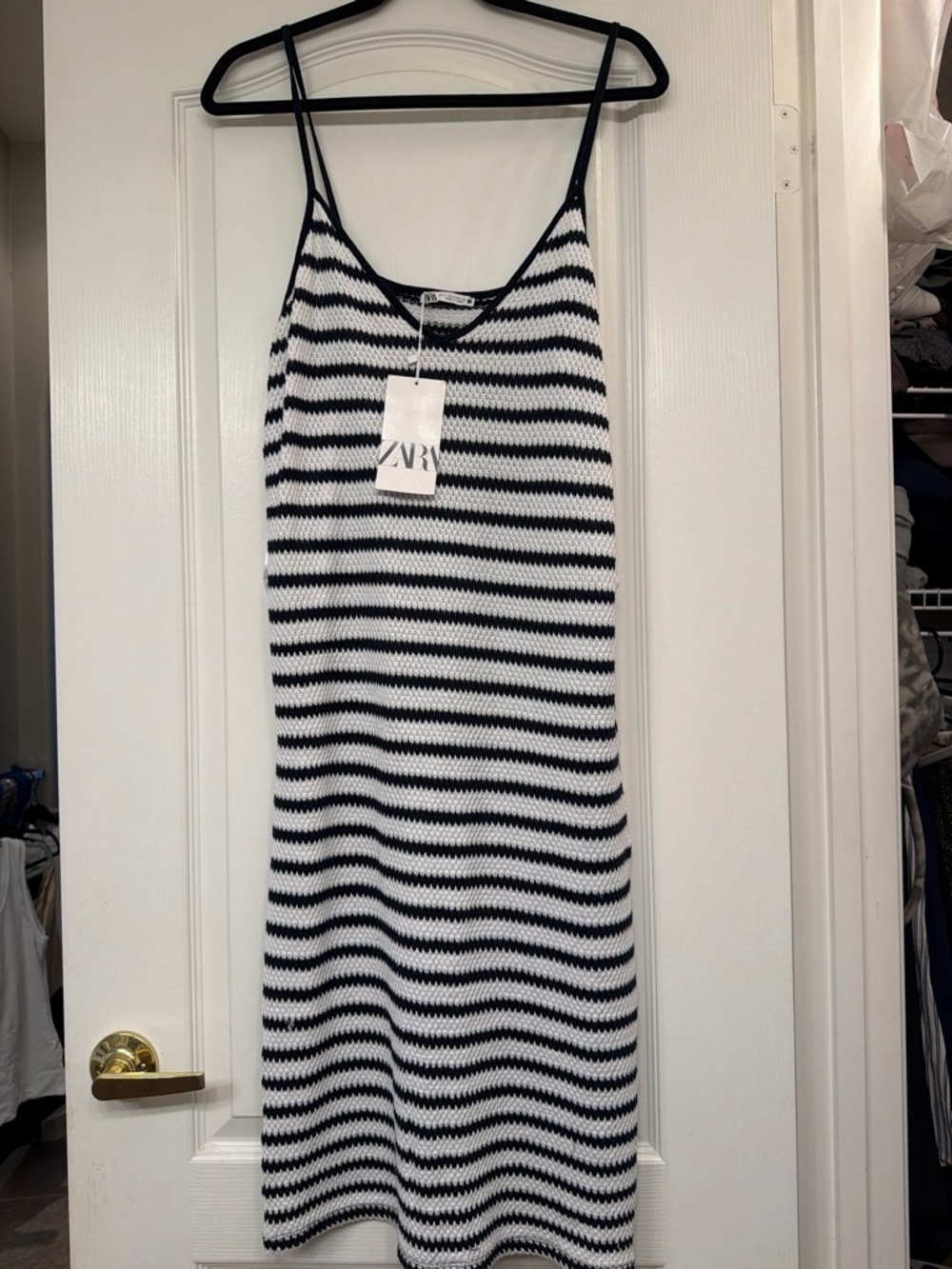 Zara Black & White Striped Knit Slip Dress with Thin Straps